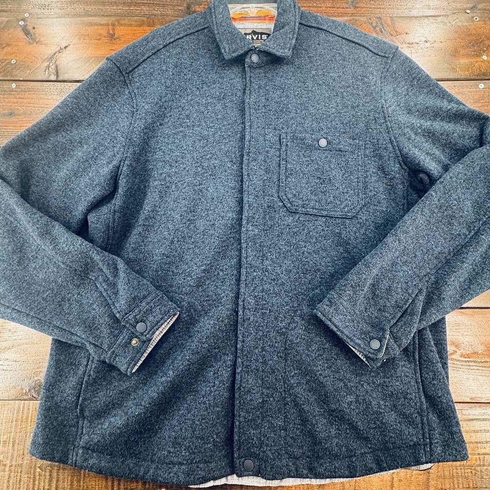 Orvis Mens XL Navy Knit Jacket Recycled Polyester 3 Pockets Full Snap Close - Picture 2 of 13